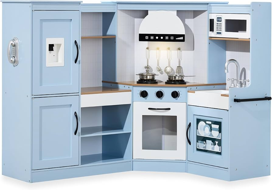 Best Choice Products Pretend Play Corner Kitchen, Ultimate Interactive Wooden Kids Playset w/Ligh... | Amazon (US)