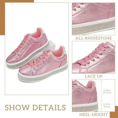 Pink Glitter Rhinestone Sneakers - Women's Platform Tennis Shoes For Comfort And Style, A Fun And Option. | SHEIN