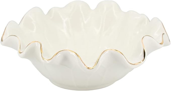 Small White Lotus Ceramic Decorative Bowl,Ruffle Lotus Leaf Decor Bowl with Gold Trim for Coffee ... | Amazon (US)