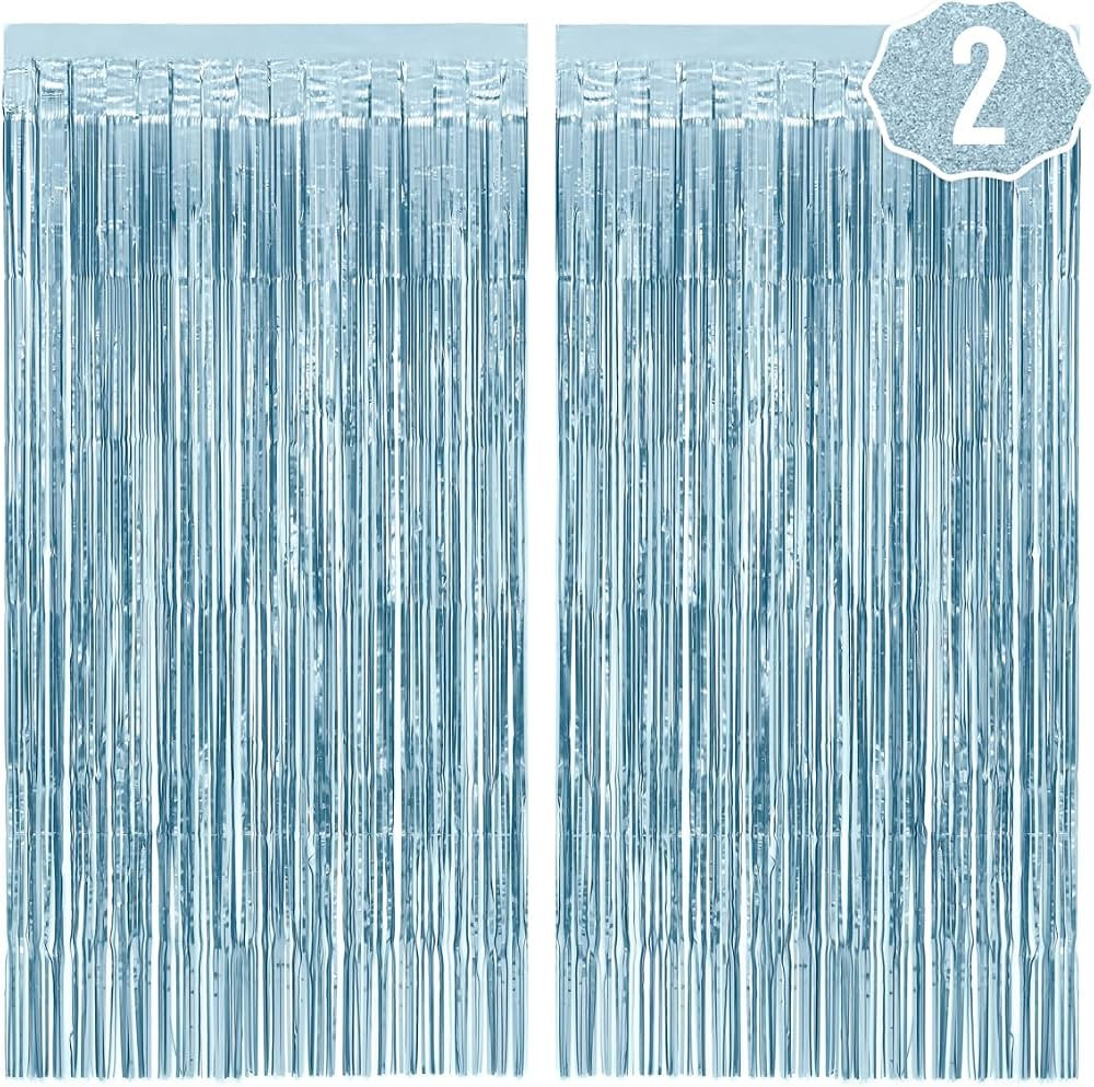 xo, Fetti Party Decorations Matte Blue Fringe Foil Curtain - Set of 2 | Bachelorette Bridal Showe... | Amazon (US)