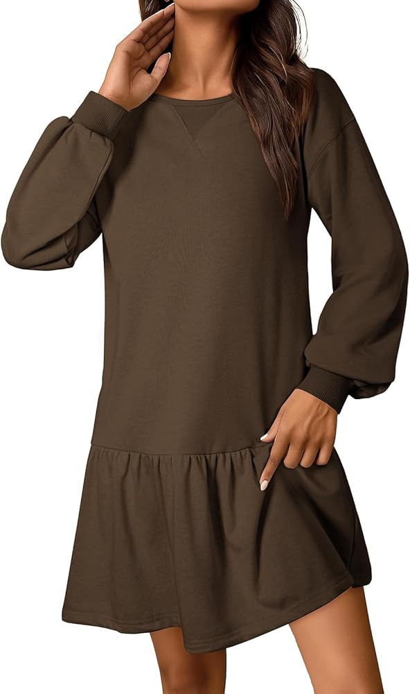 BLENCOT Womens 2025 Fall Long Sleeve Pullover Tops Crewneck Rib Knit Patchwork Sweatshirt Dress C... | Amazon (US)