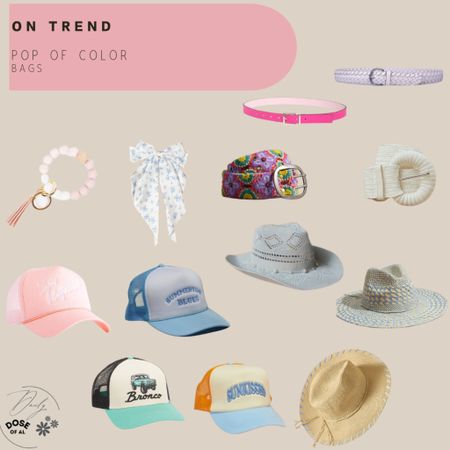 On trend 
Trending 
Fashion trend 
Fashion trends 2024 
Summer fashion trends
trucker hat 
Straw hat
Belt 
Key chain 
Bow 
Hair bow 
Embroidered belt 
Hat 
Hats 

#LTKSeasonal #LTKstyletip