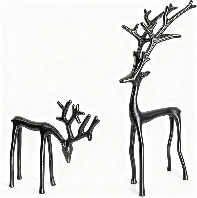 2025 Reindeer Christmas Decor, Set of 2 Black Reindeer Statues - Modern Xmas Figurines - Elegant ... | Amazon (US)