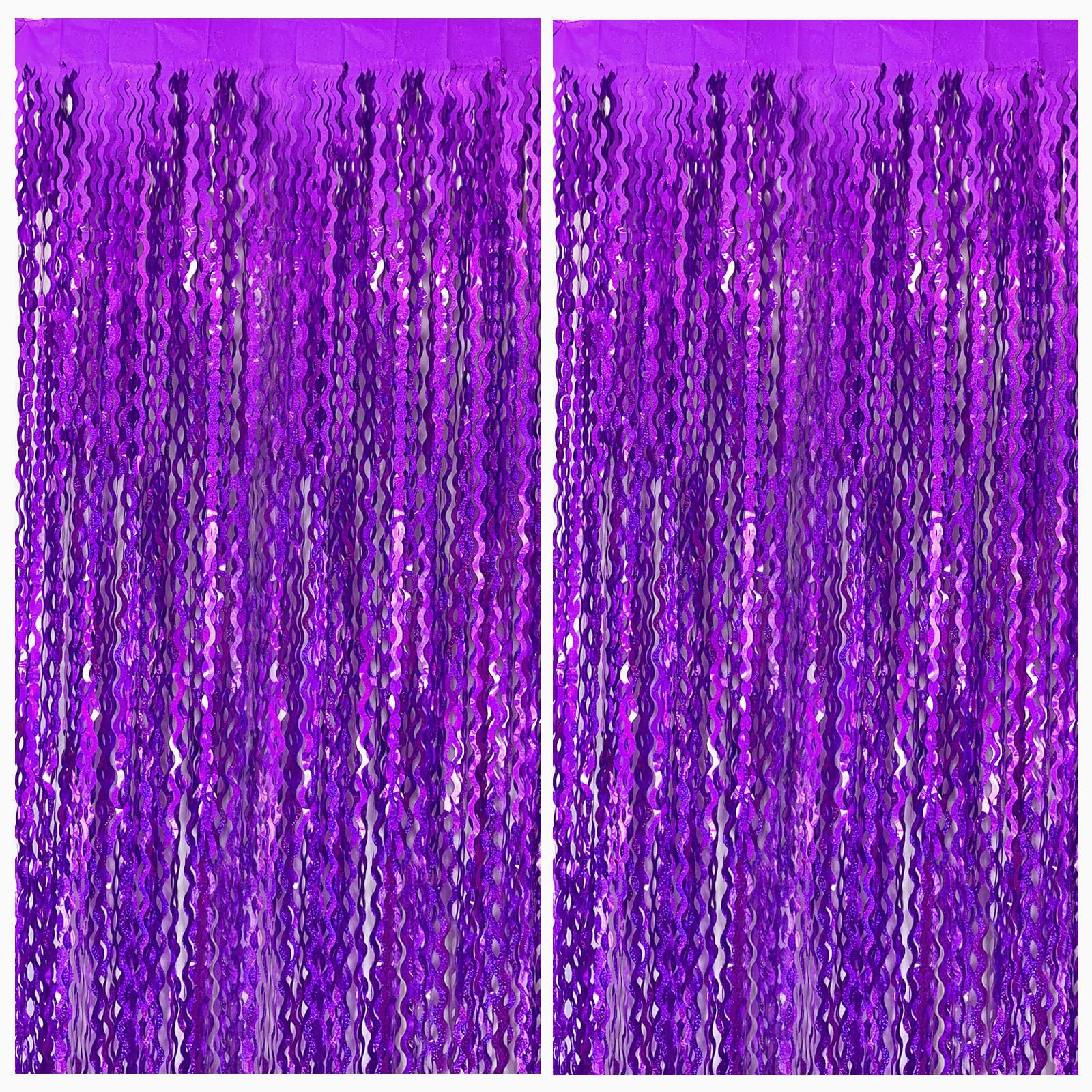 2 Pack Purple Backdrop Tinsel Foil Fringe Curtains Sparkle Metallic Wavy Foil Fringe Backdrop Cur... | Amazon (US)