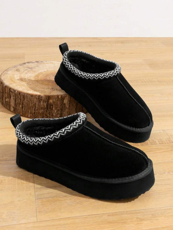 Genuine Suede Women's Fashion Platform Slippers - Short Ankle Boot With Anti-Slip Sole- Cozy, Fuz... | SHEIN