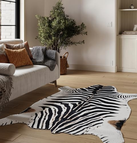 NativeSkins Faux Zebra (Large) | 4.6ft x 6.6ft | Zebra Print | Western Bedroom Decor | Hand-Cut, Faux Suede No-Slip Backing | Western Rug | Animal Print Rug | Cow Hide | Amazon (US)