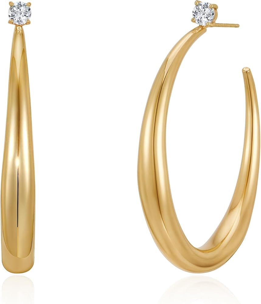 LOYATA Chunky Gold Hoop Earrings for Women-14K Gold Plated Big Thick Hoop Earrings Trendy Stateme... | Amazon (US)