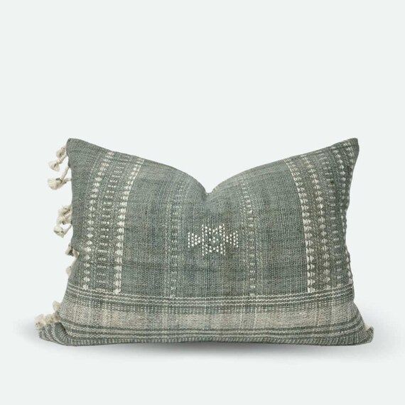 Medium Lumbar Pillow Cover  Light Sage Indian Wool Stripe | Etsy | Etsy (US)