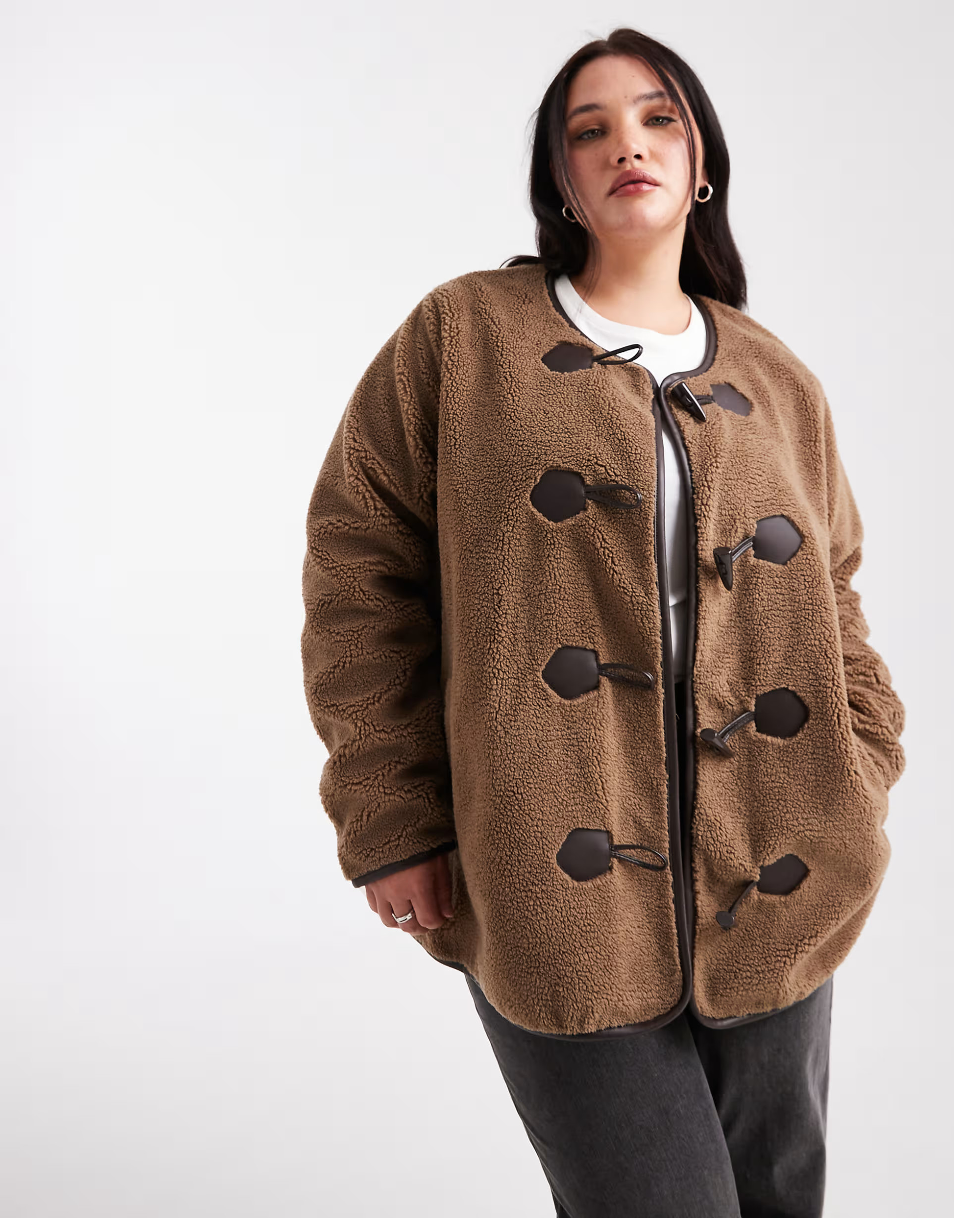 ONLY Curve faux fur coat in brown | ASOS (Global)