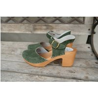 Swedish Clogs - Estelle Suede Green Sandals Moccasins Wooden Women Clogs Leather Clog Womens Boots Wood Green | Etsy (US)