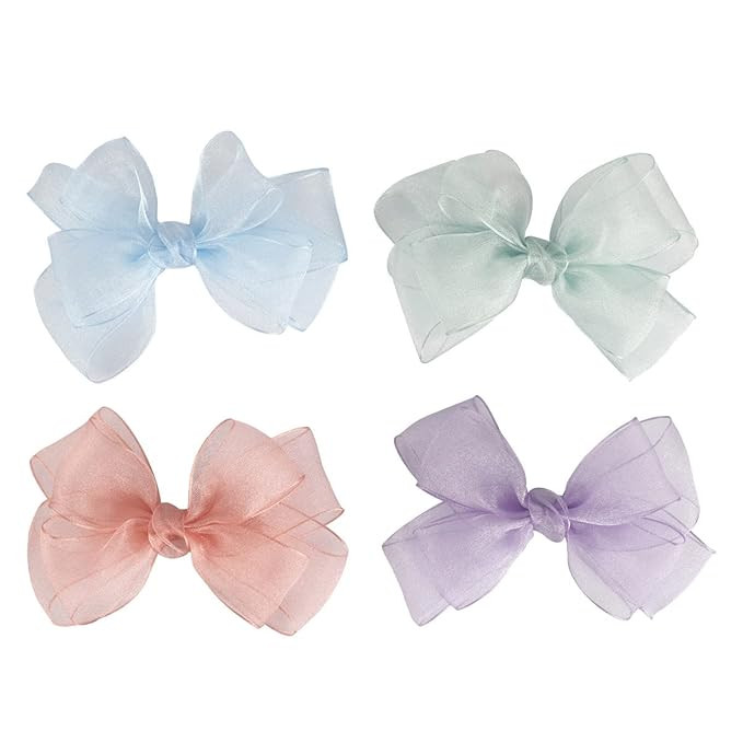 Hot&Sattion 4 Colors 5Inch Hair Bows Clips Large Big Chiffon Ribbon Hair Bows Alligator Clips Hai... | Amazon (US)