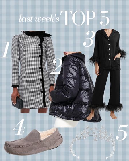 Last Week’s Top 5 best sellers! The chicest cocktail dress you can wear year round, a swing puffer jacket that I’m obsessed with, an Amazon look for less of the Sleeper feather party pajamas, men’s slippers and crowns for New Year’s Eve!

NYE outfits 

#LTKSeasonal #LTKstyletip #LTKHoliday