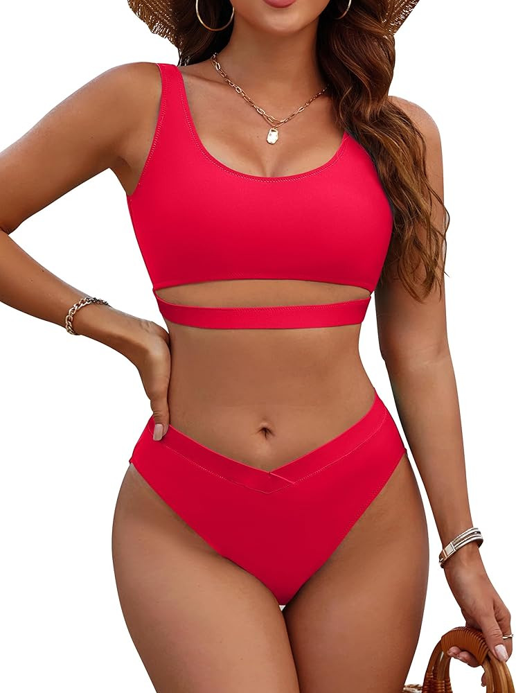 Blooming Jelly Womens Cheeky High Cut Bikini Set Cutout High Waisted Swimsuits Backless 2 Piece B... | Amazon (US)