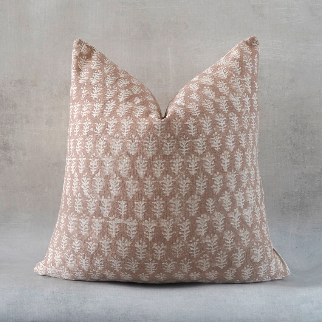 Salmon Coral Pink Pillow Cover | Coral and White Pillow Cover | Natural Linen Pillow Cover | Flor... | Etsy (US)