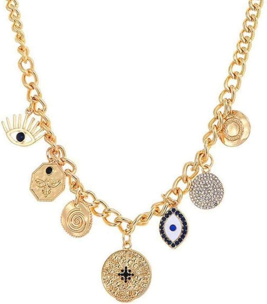 Chunky Gold Necklace for Women Charm 18K Gold Plated Pendant Necklace Rhinestone Chain Statement ... | Amazon (US)