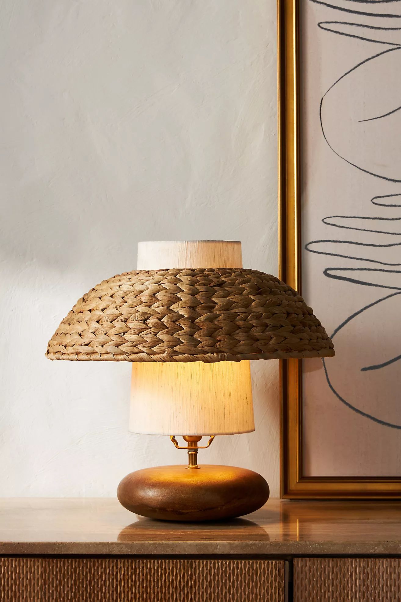 Woven Water Hyacinth Linen Lamp Shade | Anthropologie (US)