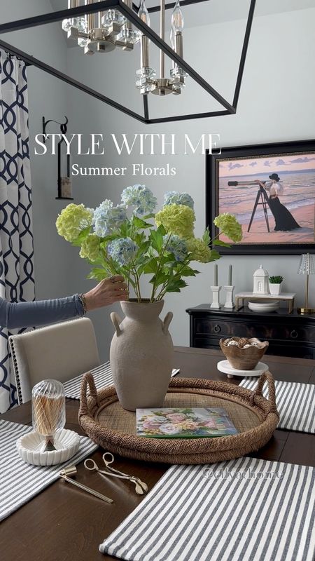 Pretty new blue and green tall florals. Shop more summer home decor accessories. Mediterranean candle shops free, scallop wood bowl, candle cloche, marble stand, marble candleholders, peony candle, tray, florals book, rustic vase. Free shipping

#LTKHome #LTKSaleAlert #LTKVideo