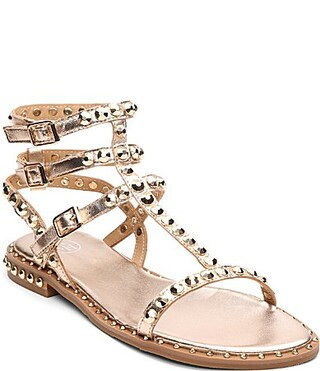 ASH Play 2 Metallic Leather Studded Gladiator Flat Sandals - 37(6.5/7) | Dillard's