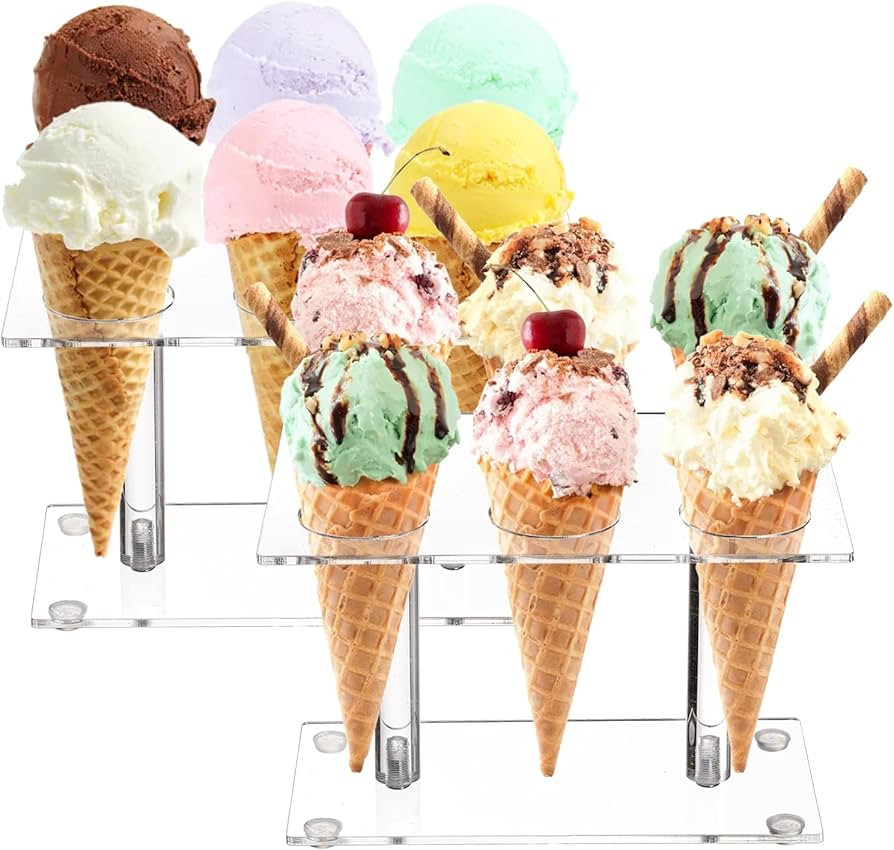 Youeon 2 Pack Acrylic Ice Cream Cone Holder with 6 Holes, Clear Waffle Cone Holder Stand, Sushi H... | Amazon (US)
