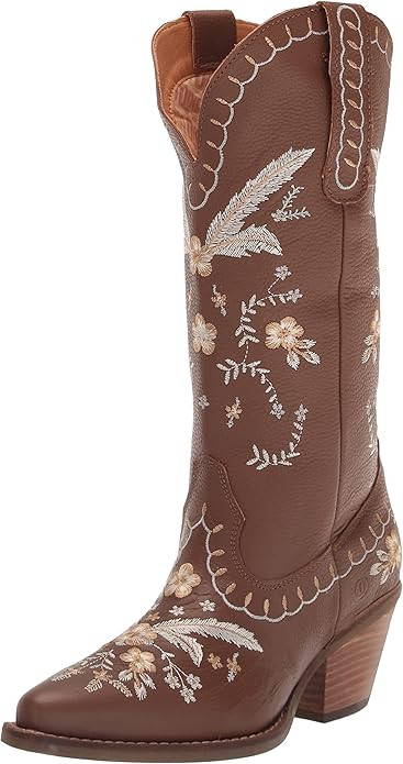 Dingo Womens Full Bloom Floral Round Toe Casual Boots Knee High Mid Heel 2-3" - Black | Amazon (US)