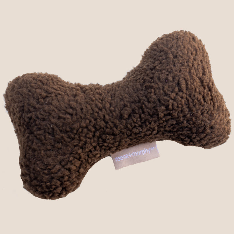 Chocolate Sherpa Bone Shaped Plush Toy | Reese + Murphy LLC