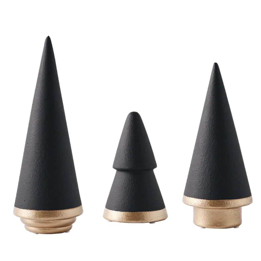 QIAOIDEA Set of 3 BLACK Simple Elegant Ceramic Christmas Tree Tabletop Counter Centerpiece Mantel... | Walmart (US)