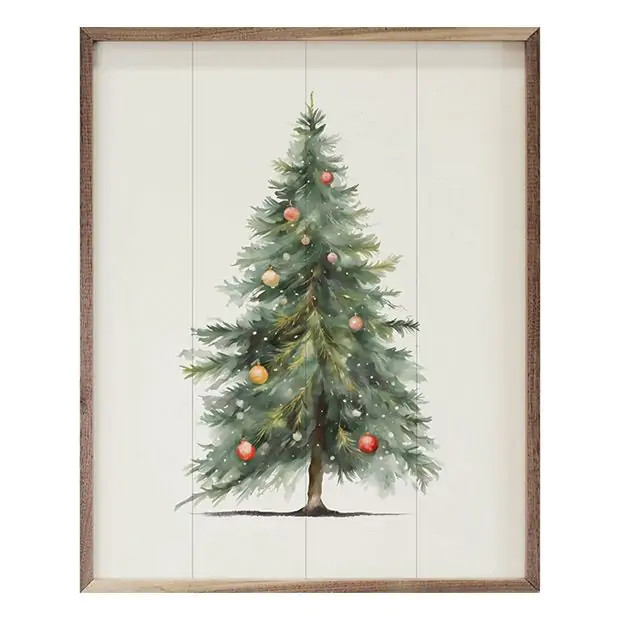 Simple Christmas Tree White Framed Wall Decor | Antique Farm House