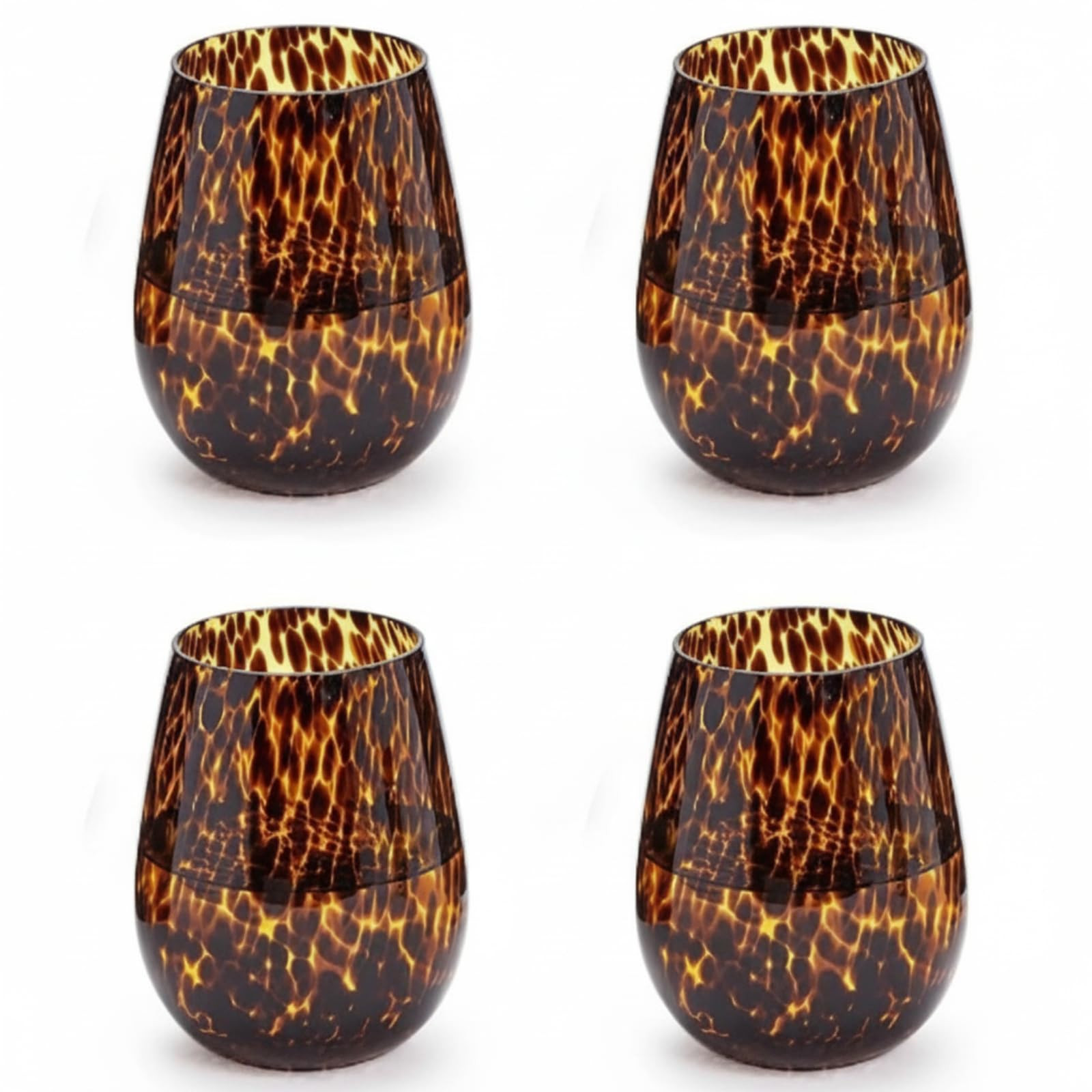 Honeydak Set of 4 Tortoise Leopard Print Brown 16oz Rocks Glasses Stylish Stemless Cocktail Cups ... | Amazon (US)