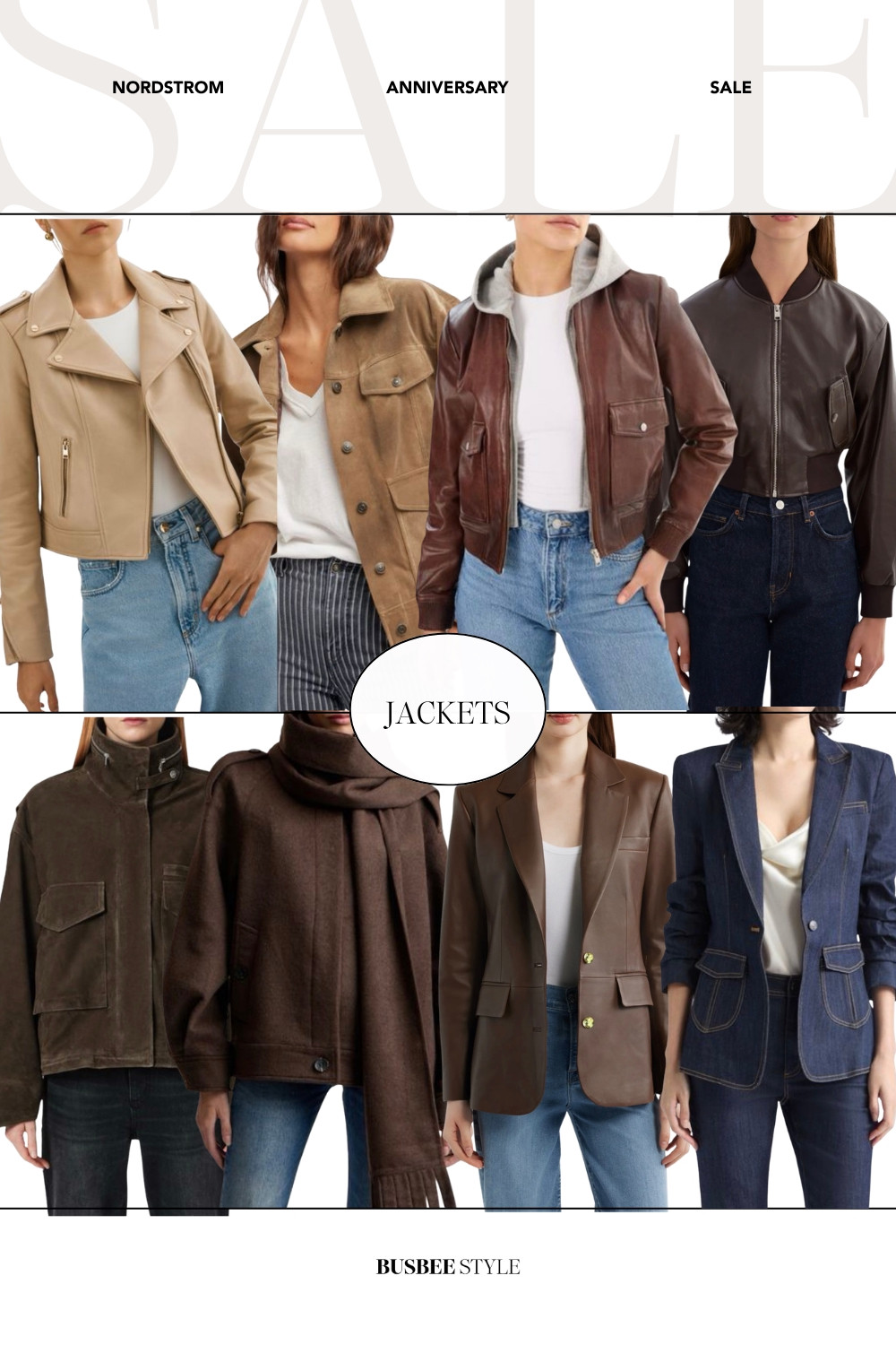 One good jacket changes an entire outfit. Here are eight worth having!

This is the jacket edit I keep coming back to: a moto in soft beige, a suede shirt jacket, a cropped leather bomber with a hoodie underneath, a classic bomber in brown leather, a utility jacket, a wool wrap-scarf coat, structured leather blazers, and a denim blazer with contrast stitching. 

Any one of these instantly upgrades jeans and a tee.

#LTKgrwm #LTKOver40 #LTKSaleAlert