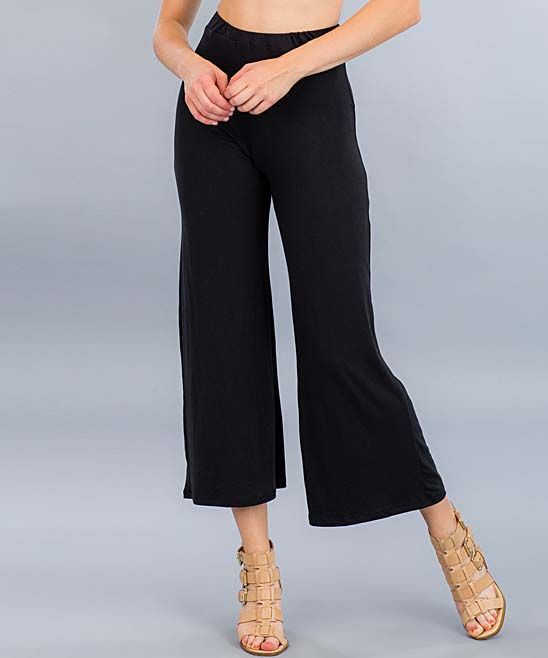 SBS Fashion Women's Casual Pants Black - Black Wide-Leg Crop Pants - Women | Zulily