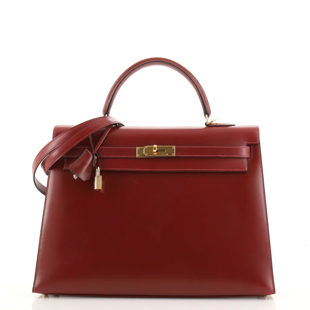 Kelly Handbag Rouge H Box Calf with Gold Hardware 35 | Rebag
