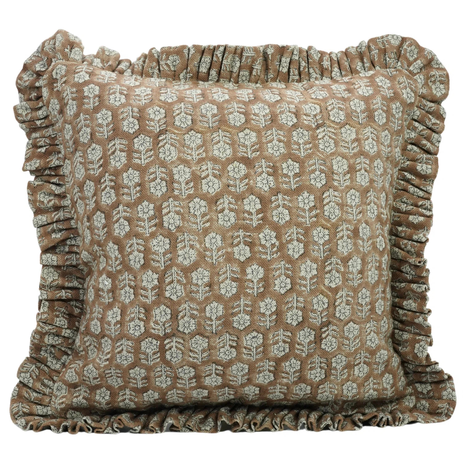 Fabdivine Block Print Handmade Frill Pillow Cover, Linen Floral Printed | Wayfair | Wayfair North America