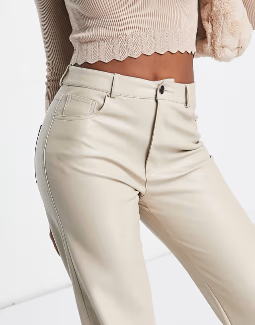Stradivarius dad faux leather pants in cream | ASOS (Global)