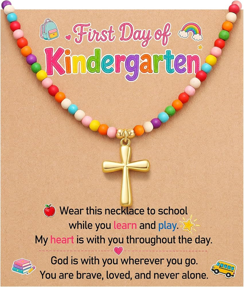 PINKDODO Colorful Bead Cross Necklace First Day of Kindergarten Pre K Gifts | Amazon (US)