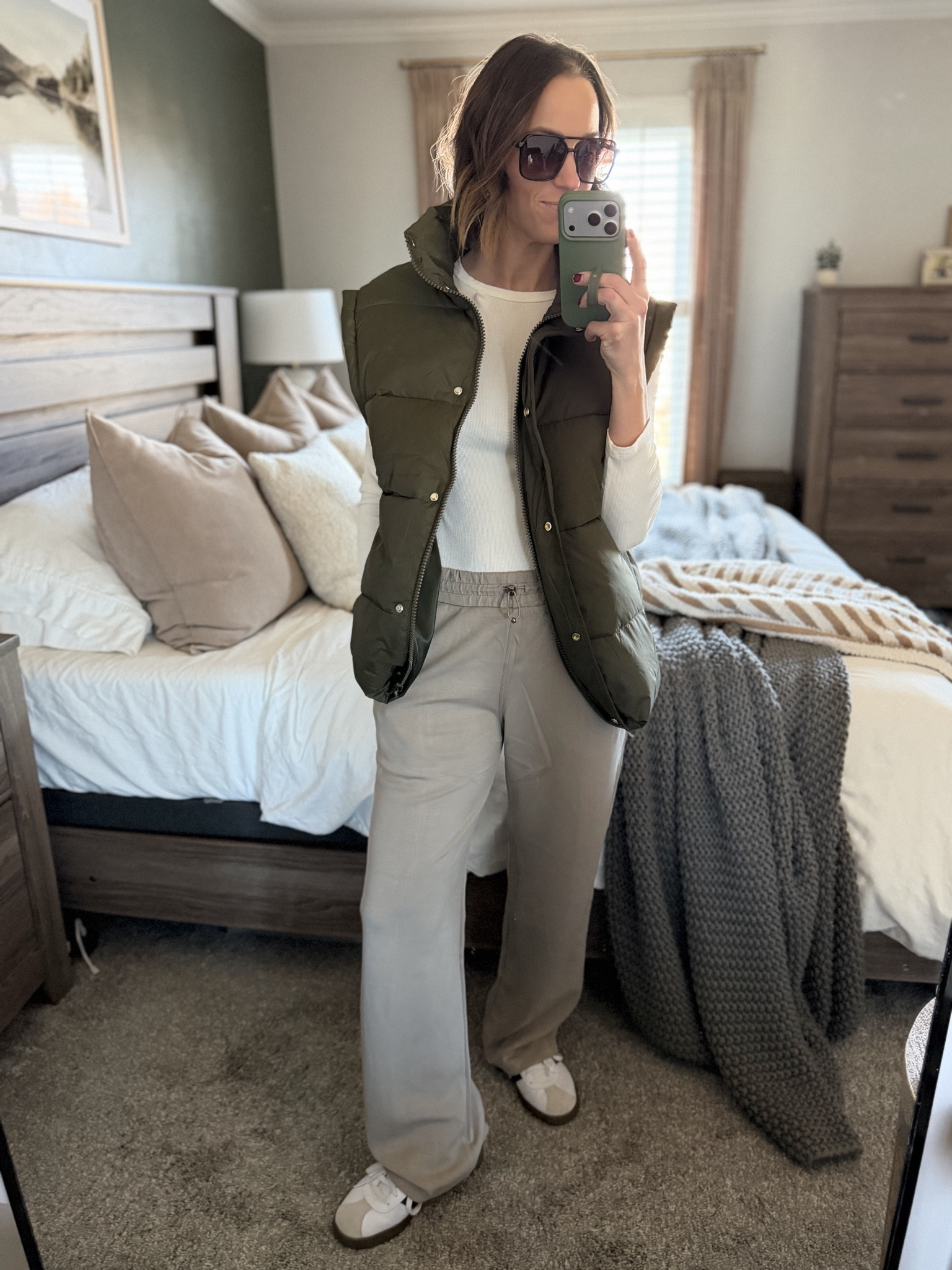 Okay, this is my new uniform for errands, sports, daytime parties, honestly everything. The material on these pants is 🤌🏻 it’s the modal fabric which is incredibly soft. Mimics some big name retailers with a higher price point, so these are a great look for less!

I have this long sleeve tee in 4 colors — a great basic for layering or on its own. And this vest is a new favorite! Tons of colors and I love that it cinches at the bottom to give it a more tailored-to-you look 👌🏻

These sunnies are my fave! I have so many styles from this brand and they are all around $15  

Pants: S, 29” inseam
Long sleeve tee: S
Vest: S

#LTKootd #LTKFindsUnder50 #LTKmomlife