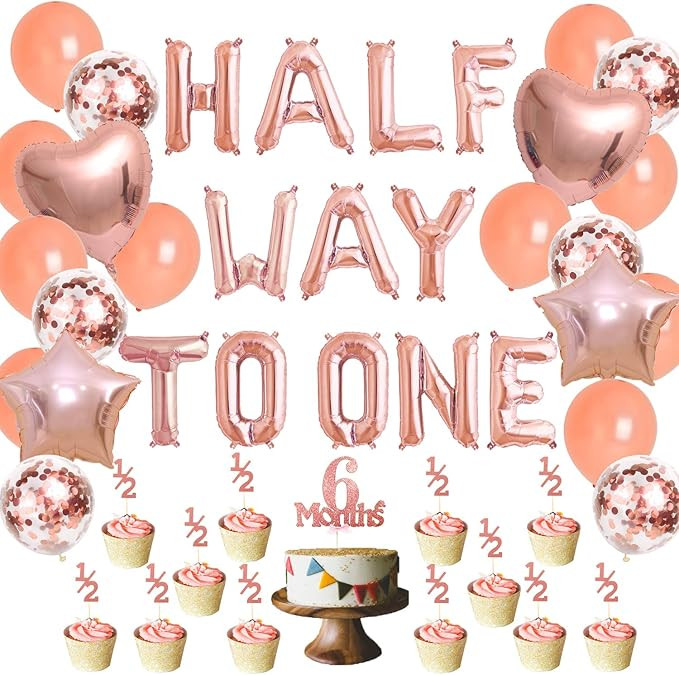 Half Birthday Decorations for Girl Rose Gold Half Way To One Balloon Banner 6 Months 1/2 Cake Top... | Amazon (US)