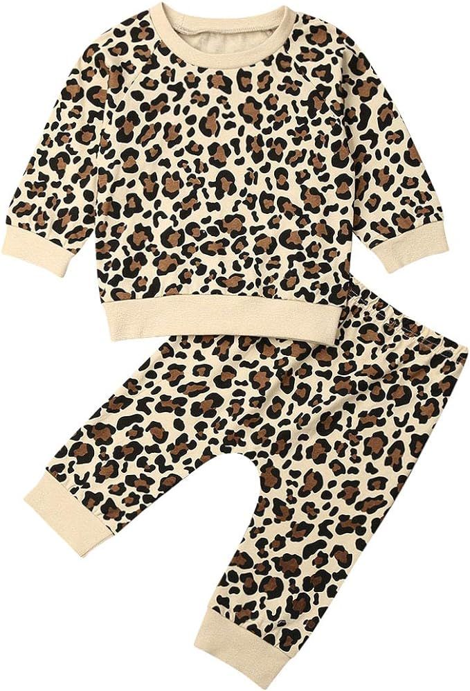 Infant Toddler Baby Boy Girl Leopard Clothing Outfit Long Sleeve Top Pants Autumn Winter Kids Clo... | Amazon (US)