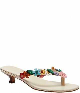 Tea Rose Leather Thong Floral Kitten Heel Sandals | Dillard's