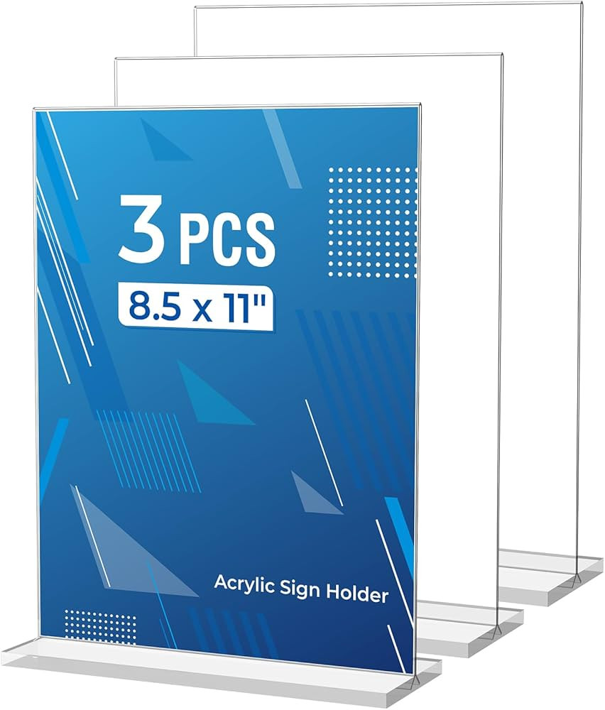 3 Pack Acrylic Sign Holder 8.5 x 11 Inches, Clear Menu Stand, Vertical Flyer Display, Table Paper... | Amazon (US)