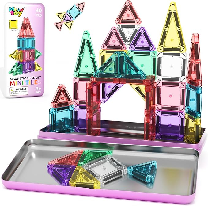 40PCS Magnetic Tiles Mini Travel Essentials Toddler Toys with Case Set, Preschool Montessori Educ... | Amazon (US)