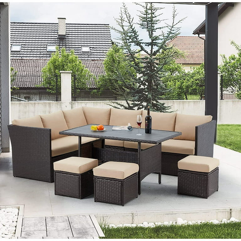 AECOJOY 7 Piece Patio Conversation Set,  Outdoor Sectional Sofa Rattan Wicker Dining Furniture, B... | Walmart (US)