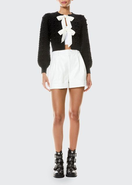 Alice + Olivia Kitty Puff-Sleeve Bauble Knit Sweater with Bows | Bergdorf Goodman