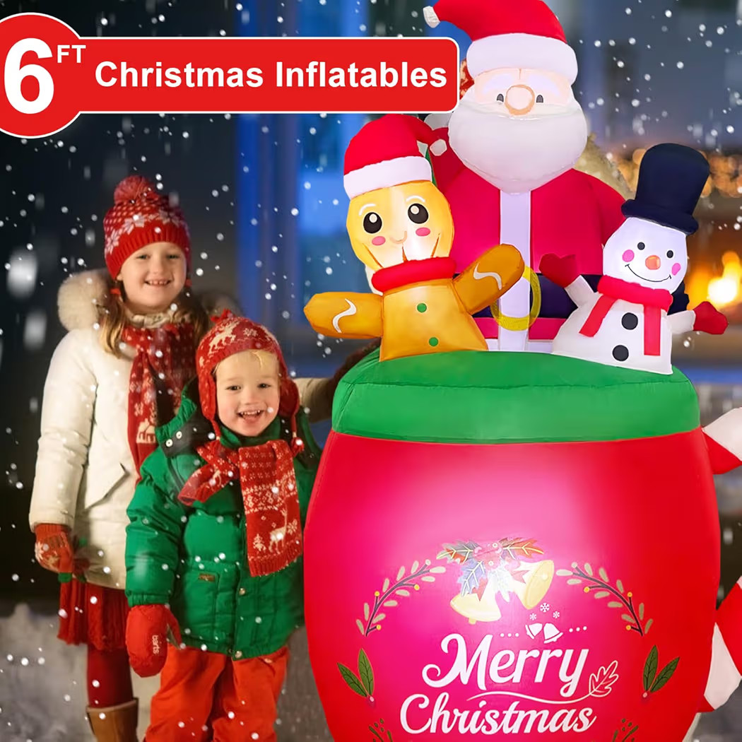 Christmas Inflatables Outdoor Decorations 6FT Blow Up Santa Claus Gingerbread Man Snowman in Xmas... | Amazon (US)