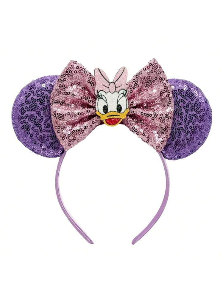 Disney Cartoon Colorful Daisy Bow Headband, Colorful Glitter Ear Decor Headpiece, Amusement Park Decoration Headdress, Cartoon Duck Character Costume Headband | SHEIN
