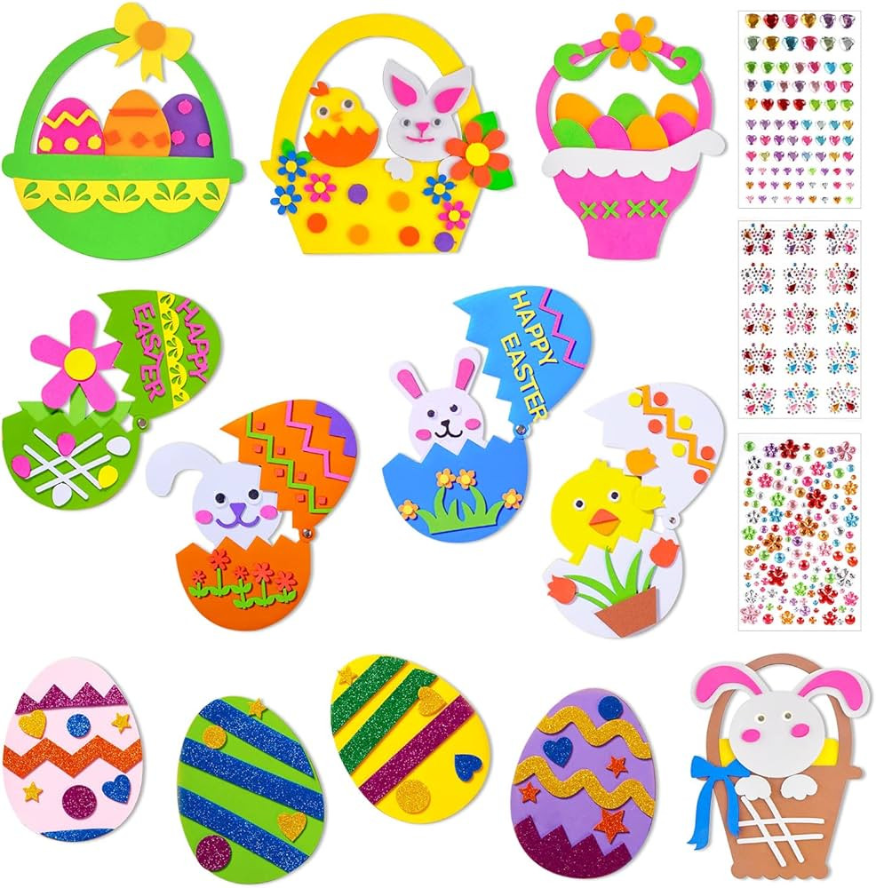 Sakmilu 12 Set of Easter Crafts Kit Kids, 228 PCS Easter Foam Stickers Large Size Easter Egg Bask... | Amazon (US)