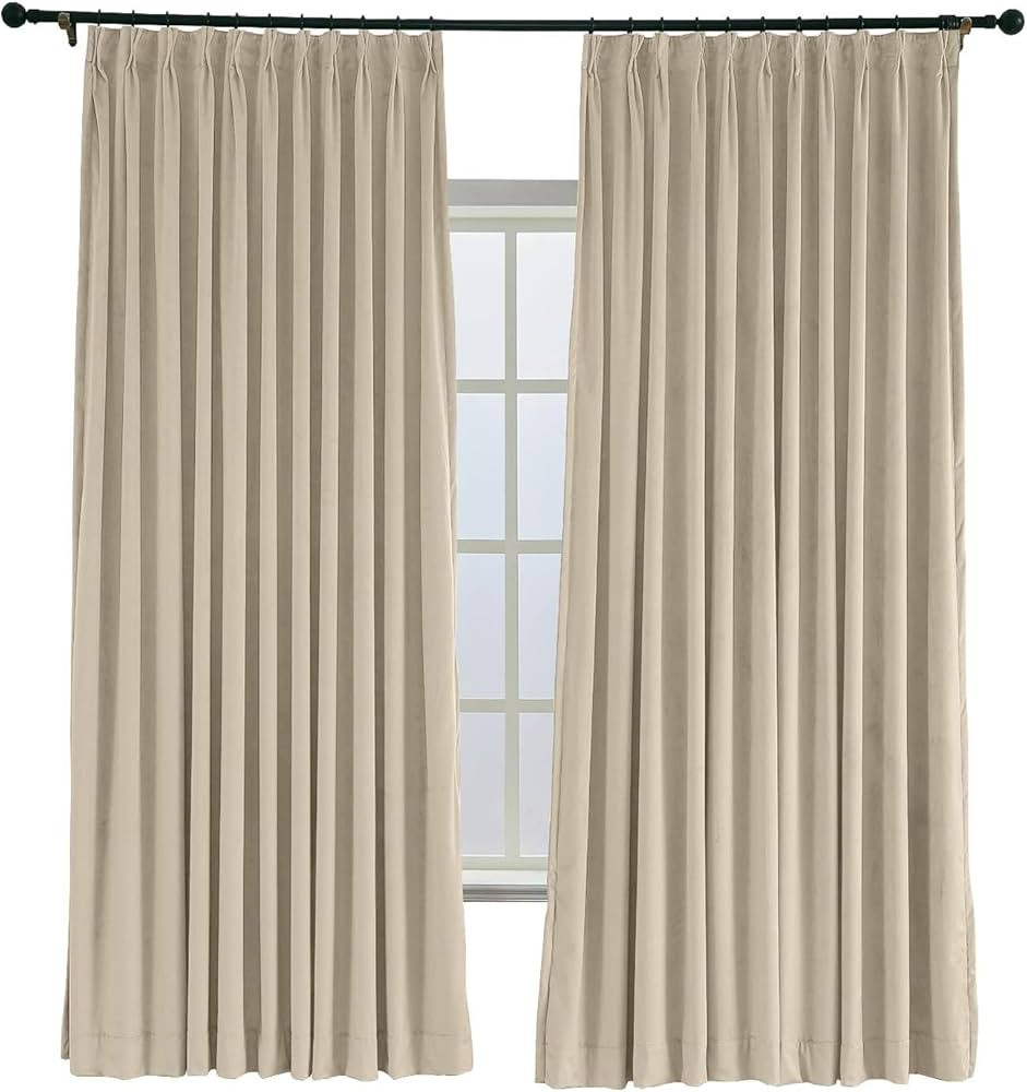 TWOPAGES 84 W x 96 L Pinch Pleat Room Darkening Velvet Curtain Drapery Panel for Traverse Rod or ... | Amazon (US)
