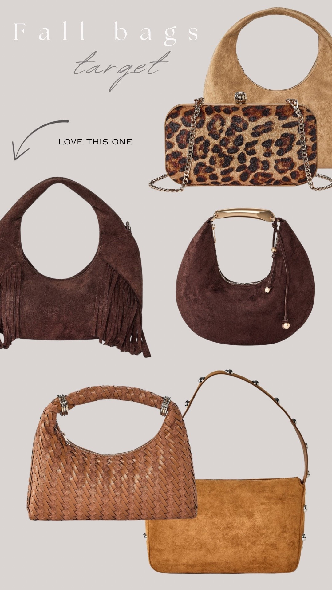 Target has the BEST bags for fall! Love the brown tones this year! 🤎


Brown bag, fall handbag, fall accessories, fall style, brown purse, suede bag, fall clutch 

#LTKSeasonal #LTKFindsUnder50 #LTKItBag