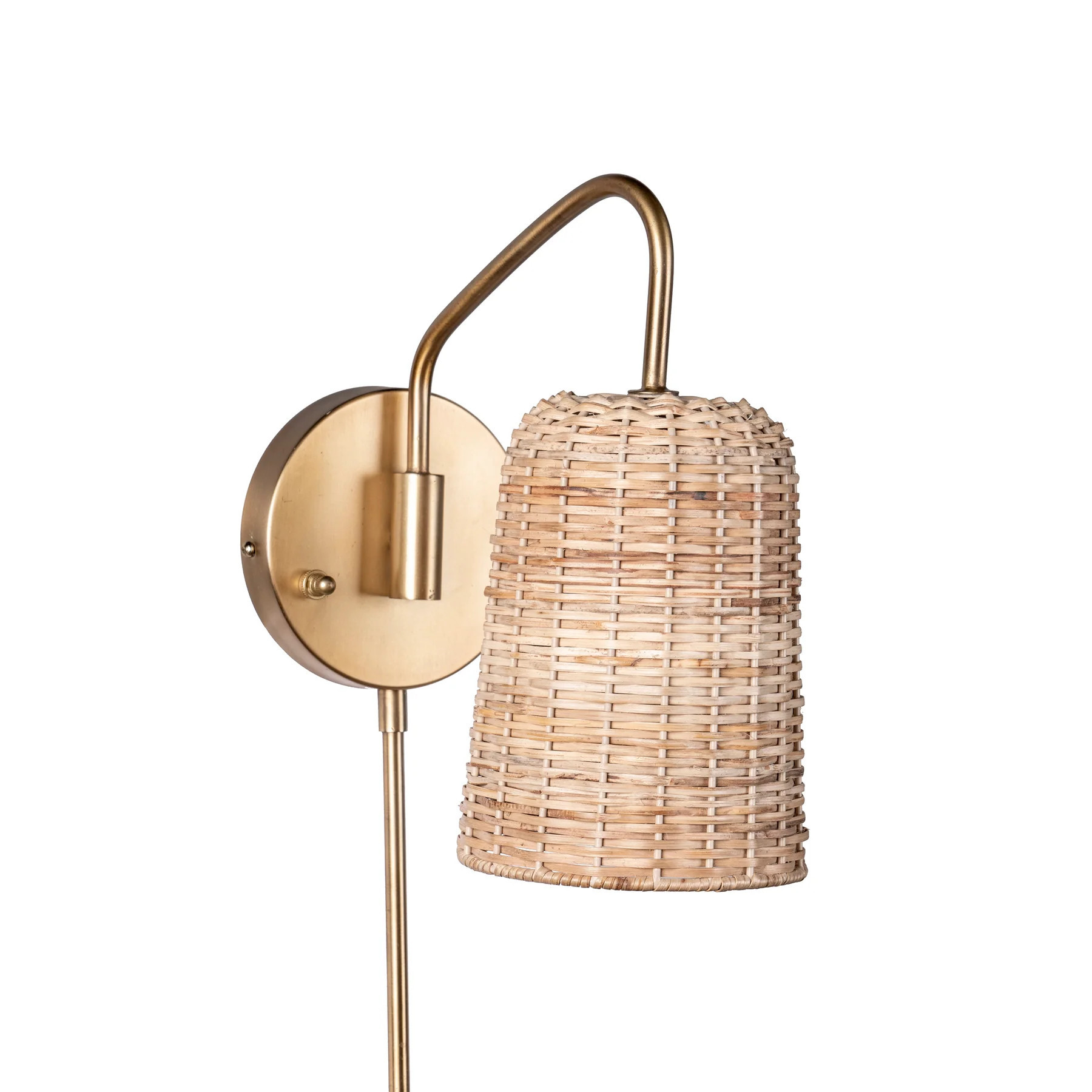 16-inch Rattan Plug-In Wall Sconce | Brass | Rugs USA