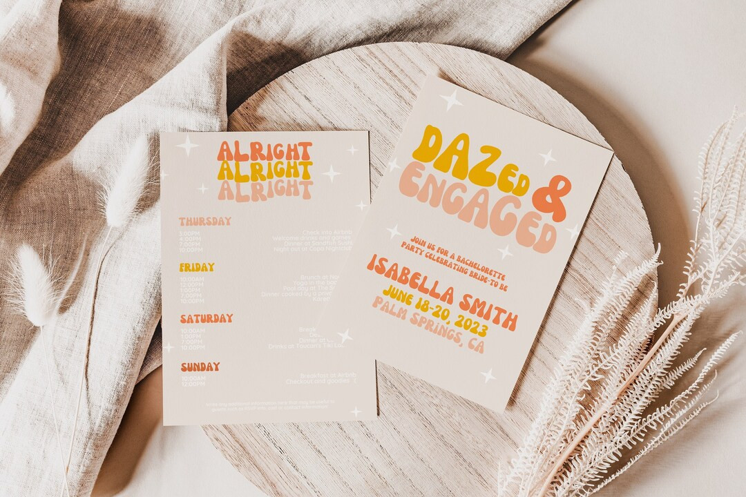 Dazed and Engaged Bachelorette Invitation Template, Retro Bachelorette Party Itinerary, 70s Bache... | Etsy (US)