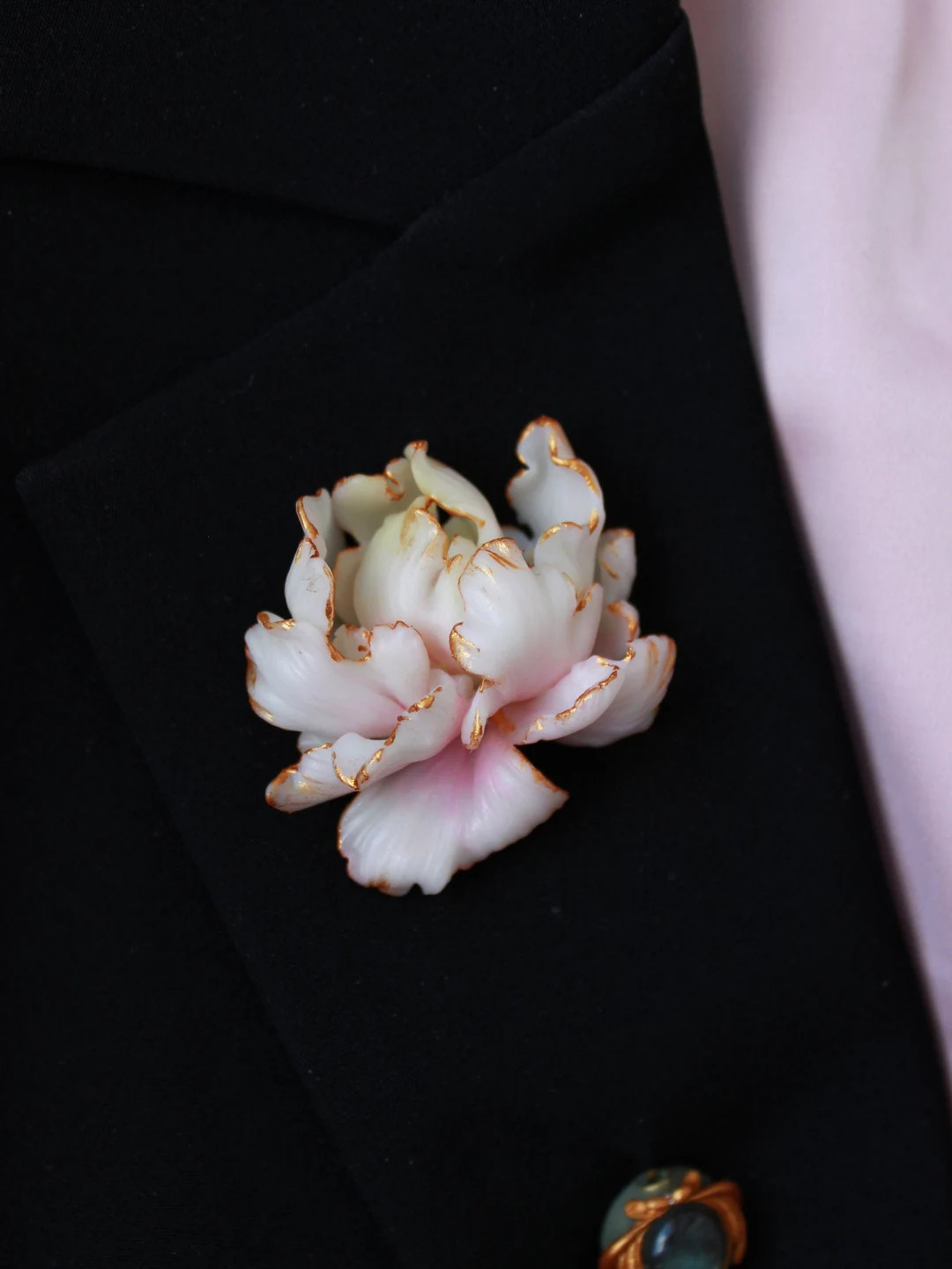 Polymer Clay Peony Brooch: Pink Flower Pin With Labradorite - Etsy | Etsy (US)